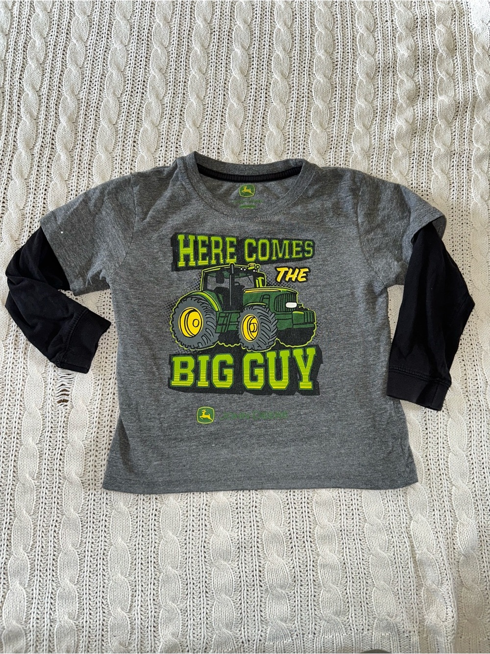 John Deere Gray & Black "Here Comes The Big Guy" Kids Long Sleeve Shirt